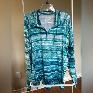 Silver Bait Teal & Aqua Striped Fishing Pullover